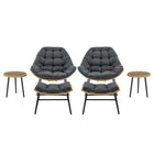 Manhattan Comfort - Ensemble de 6 fauteuils à bascule modernes d'extérieur Benson - Gris-Ensemble de conversation d'extérieur moderne 3 pièces avec 1 fauteuil, 1 repose-pieds et 1 table d'appoint