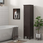 Kleankin - Armoire de salle de bain haute avec étagères réglables - brun foncé-Trois étagères dans les deux armoires sont réglables, offrant plus de flexibilité de rangement 