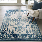 Modway - Reflect Nyssa Géométrie Géométrique Aztèque du Sud-Ouest Tapis intérieur/extérieur 5 pi l x 8 pi L - Ivoire et bleu-Tissage serré à poil bas
