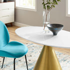 Modway - Tupelo Ovale de 48 po Table à manger, Or Blanc-Placage de grains de bois