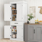 HOMCOM - Armoire de cuisine garde-manger 72 po, haute avec portes de grange et tiroir - blanc-L’étagère à 5 niveaux, répartie dans deux armoires et un tiroir, assure un espace de rangement généreux 