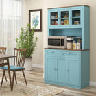 HOMCOM - Armoire de rangement 71 po avec espace pour micro-ondes et vaisselier - bleu-Le plan de travail spacieux comprend un trou pour câble pour l’utilisation d’appareils électroménagers 