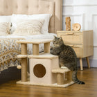 PawHut - Escalier pour chat à hauteur réglable avec poteau à griffer pour canapé - beige-Spécialement conçu pour que les animaux puissent jouer, dormir et profiter de leur temps sans être dérangés 