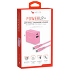 Helix - Chargeur mural USB-C + USB-A avec câble - 20 W, Rose-Ports USB-C et USB-A