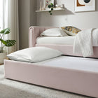 Modway - Veyla Chenal Touffé Performance Velvet Lit de jour jumelle avec Trundle, Rose-Système de soutien en lattes de bois