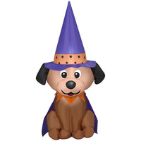 GEMMY - Chien gonflable d'Halloween avec chapeau de sorcière - 122 cm-S'illumine grâce à une lumière LED brillante et économe en énergie