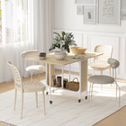 HOMCOM - Table à manger pliante à roulettes 51 po avec plateau rabattable et étagère de rangement pour 6 personnes - bois naturel-L’étagère de rangement centrale cachée garde les essentiels organisés 