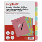 Staples - Intercalaires effaçables à sec - 8 onglets - Couleurs variées-ensembles de séparateurs en polyéthylène aux couleurs vives