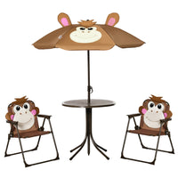 Outsunny - Ensemble de table de pique-nique pliante pour enfants avec chaises motif extérieur jardin terrasse arrière-cour avec parasol - brun-Structure solide composée de tubes métalliques garantissant la sécurité  
