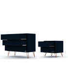 Manhattan Comfort - Rockefeller commode et table de chevet style milieu du siècle - Tatiana bleu minuit - ensemble de 2-Option pour accueillir un meuble TV jusqu'à 32", avec une capacité de 11 lb par étagère