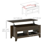 HOMCOM - Table basse relevable avec rangement caché et étagères ouvertes - noyer foncé-Plateau de bureau ajustable pour répondre à vos différents besoins