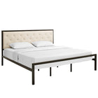 Modway - Mia Tissu Lit King, Brun beige-Tête de lit en tissu à boutons touffonnés