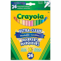 Crayola - Marqueurs lavables ultra-propres - Pointe fine - Couleurs assorties - Paquet de 24-Pointe de marqueur fiable pour un flux d'encre constant