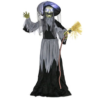 Outsunny - Décoration d'Halloween animée - sorcière animatronique - noir-Une sorcière réaliste grandeur nature de 72" (183 cm) ajoute une touche effrayante à votre décoration 