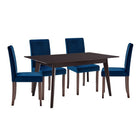 Modway - Prosper 5 pièces Velours rembourré Ensemble à manger - Cappuccino Navy-Table de cuisine moderne/Chaises de salle à manger Parsons