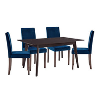 Modway - Prosper 5 pièces Velours rembourré Ensemble à manger - Cappuccino Navy-Table de cuisine moderne/Chaises de salle à manger Parsons