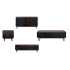 Manhattan Comfort - Ensemble de 4 : meuble TV, buffet, table basse et table d’appoint Duane style milieu du siècle, brun foncé et noir-Ensemble de 4 - Salon style milieu du siècle moderne comprenant : buffet, meuble TV, table basse et table d’appoint