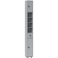 Kleankin - Armoire de rangement de salle de bain avec étagères et porte-papier toilette - gris-Quatre étagères ouvertes et deux armoires à deux niveaux organisent soigneusement vos serviettes, linge et autres essentiels de salle de bain 