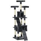 PawHut - Arbre à chat 68 po, tour condo grande à plusieurs niveaux - gris charbon-Arbre à chat haut à plusieurs niveaux avec 3 plateformes supérieures, 2 grands condos, 2 échelles, 3 jouets suspendus pour que le chat puisse jouer 