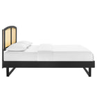 Modway - Sierra Canne et bois Lit à plateforme complet avec pieds angulaires, Noir-Rubberwood Legs