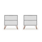 Manhattan Comfort - Rockefeller Table de nuit 2 tiroirs style mi-siècle moderne 51 cm - Blanc - Lot de 2-Table de chevet 2 pièces style milieu du siècle pour chambre et salon