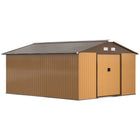 Abri de jardin Outsunny 11' x 13' avec kit de fondation - Jaune-Grand espace intérieur pour ranger des outils, un vélo, des outils de jardin, du matériel d’entretien de pelouse et plus encore
