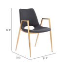 Zuo - Desi Chaise de salle à manger - Noir/Or - Ensemble de 2-6