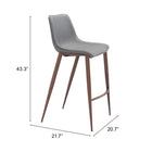 Zuo - Magnus Tabouret de bar - Gris ardoise/Noyer - Ensemble de 2-Garantie limitée de 3 ans