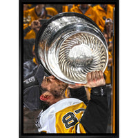 Sidney Crosby Pittsburgh Penguins Kissing Cup sur toile - Toile encadree - 22" x 31"-Impression sur toile de qualité supérieure avec bordures enveloppées