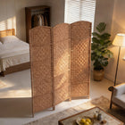 HOMCOM - Paravent autoportant 3 panneaux pour bureau à domicile - naturel-Bois de peuplier massif avec motifs de ferme en forme de X pour la solidité et une sensation rustique 
