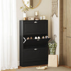 HOMCOM - Armoire à chaussures étroite avec 3 tiroirs basculants pour entrée - noir-Profondeur compacte adaptée aux espaces étroits 
