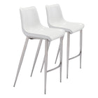 Zuo - Magnus Tabouret de bar - Blanc/Argent - Ensemble de 2-Design ergonomique