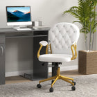 Vinsetto - Chaise de coiffeuse avec dossier et accoudoirs capitonnés à boutons - blanc-Dossier capitonné à boutons orné de cristaux décoratifs en plastique pour une touche d’élégance