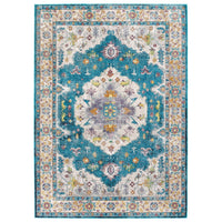 Modway - Success Médaillon vintage floral vieilli Anisah Tapis de comédie 8 pi l x 10 pi L - Bleu Ivoire Jaune Orange-Tapis d’espace à médaillons vintage floraux vintage vieillis