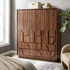 Modway - Bulwark 3 portes Garde-robe, Noyer-Bar à vêtements en métal