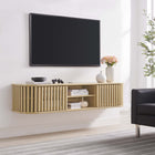 Modway - Fortitude 63 po fixé au mur Meuble TV, Chêne-Portes coulissantes