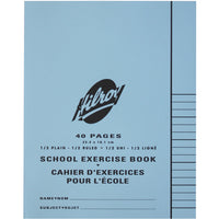 Hilroy - Cahiers d'exercices - ligné à demi (8 mm) - 9 po x 7 po - 40 pages - 20 feuilles - bleu - paquet de 25-8 mm, 1/3 ligné, 2/3 uni