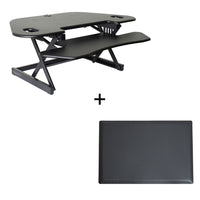 Rocelco - Rehausseur de bureau d'angle réglable assis/debout de 46 po avec tapis anti-fatigue - Noir-Aucun assemblage requis pour le CADR