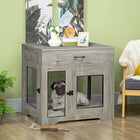 PawHut - meuble cage pour chien avec coussin, rangement, table d’appoint pour chien - gris-Conçu pour servir de table d'appoint ou de cage pour chien 