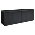Hudson&Canal - Meuble TV Hanson pour téléviseurs jusqu'à 75" - Grain noir-Comprend quatre portes avec armoires fermées et 4 étagères pour un grand espace de rangement