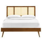 Modway - Kelsea Canne et bois Lit à plateforme complet avec pieds écartés, Noyer-Construction en bois, MDF et placage