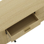 Manhattan Comfort - Olivia commode double moderne 71,3" - chêne naturel et or-Poignées de tiroir horizontales glamour en métal avec choix de finition noire ou dorée