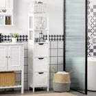 Kleankin - Armoire colonne de salle de bain étroite autoportante - blanc-Comprend 2 étagères ouvertes et trois tiroirs pour un grand espace de rangement et d'organisation   