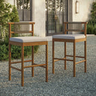 Modway - Eleni Terrasse extérieure Bois de teck Tabourets de bar Ensemble de 2 - Voile-Coussins en mousse pare-soleil