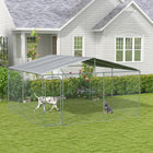 PawHut - Chenil pour chien 13 pi x 13 pi x 7,6 pi avec auvent pour extérieur-Cette clôture pour chien en métal à maillons de chaîne comprend une porte verrouillable pour un accès pratique et une sécurité accrue 