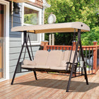 Outsunny - Balancelle de porche 3 places robuste avec auvent inclinable, beige-Le auvent en forme d’arc et les sièges en forme de fleur apportent une valeur esthétique supplémentaire
