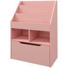HOMCOM - Étagère à livres multi-étagères pour enfants avec tiroir de rangement - Rose-Bibliothèque à trois niveaux, deux compartiments de rangement et un grand tiroir pour ranger les vêtements, livres ou jouets des enfants 