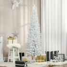 HOMCOM - Sapin de Noël artificiel 6' mince - décoration de fête - blanc-Des branches en PVC réalistes donnent un aspect plein et luxuriant à l'arbre 