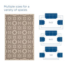 Modway - Ariana Treillis floraux vintage à l’intérieur et à l’extérieur Tapis 9 pi l x 12 pi L - Beige clair et beige foncé-Tissage serré à poil bas