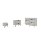 Manhattan Comfort - Rockefeller ensemble de commodes de chambre à coucher style milieu du siècle - blanc cassé et naturel - ensemble de 3-Commode haute double largeur style milieu du siècle moderne, commode standard et table de chevet pour chambre à coucher, ensemble de 3